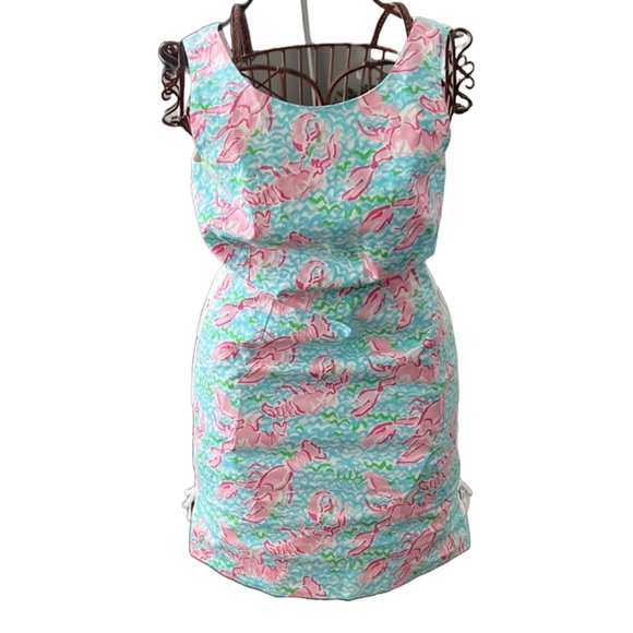 Lilly Pulitzer Dresses & Skirts - Lilly Pulitzer Pink & Turquoise Lace Up Dress with Lobster Print Women’s Size 4